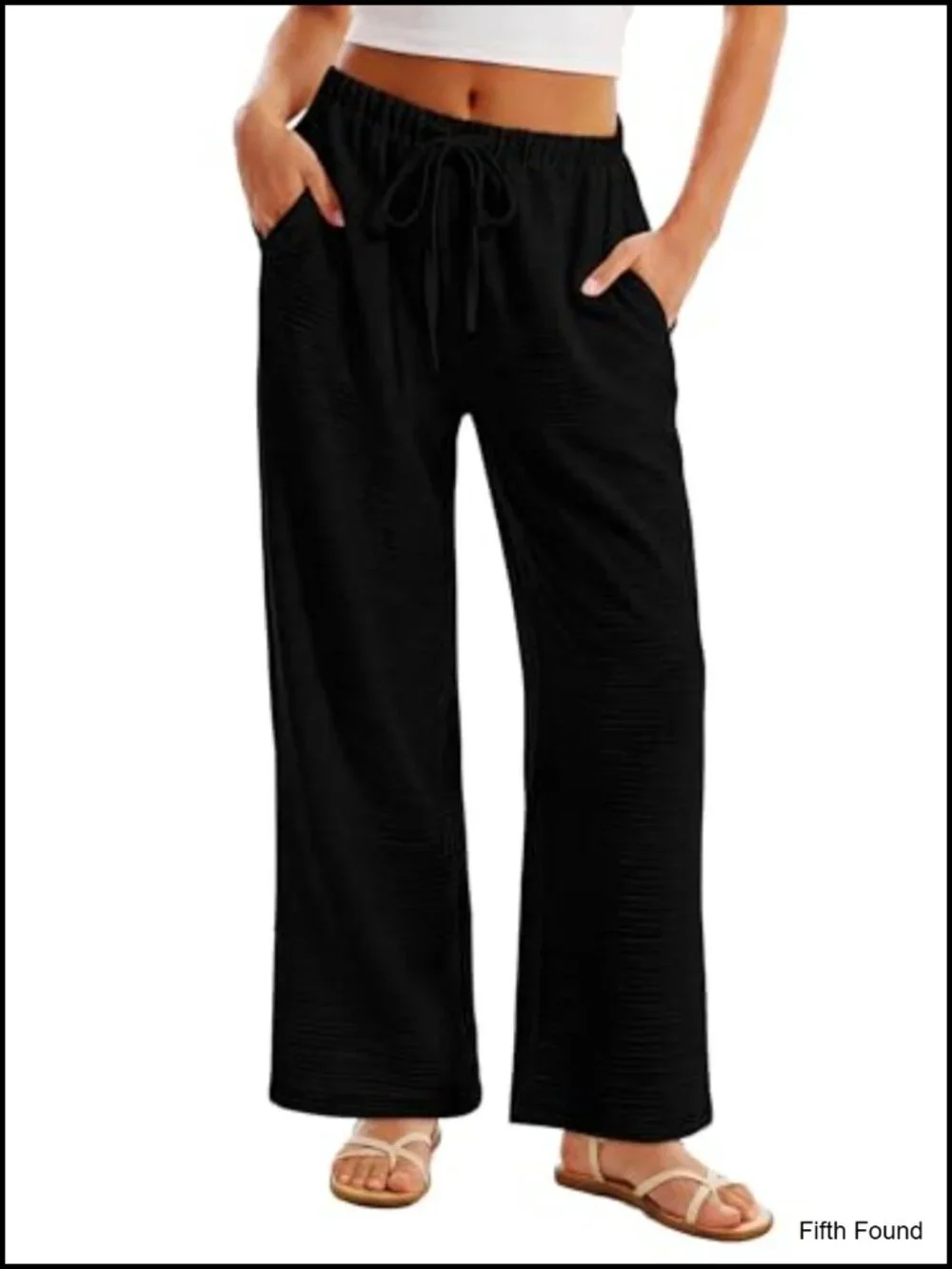 Flowy Wide Leg Pants with Pockets Palazzo Drawstring Elastic Waist Trousers